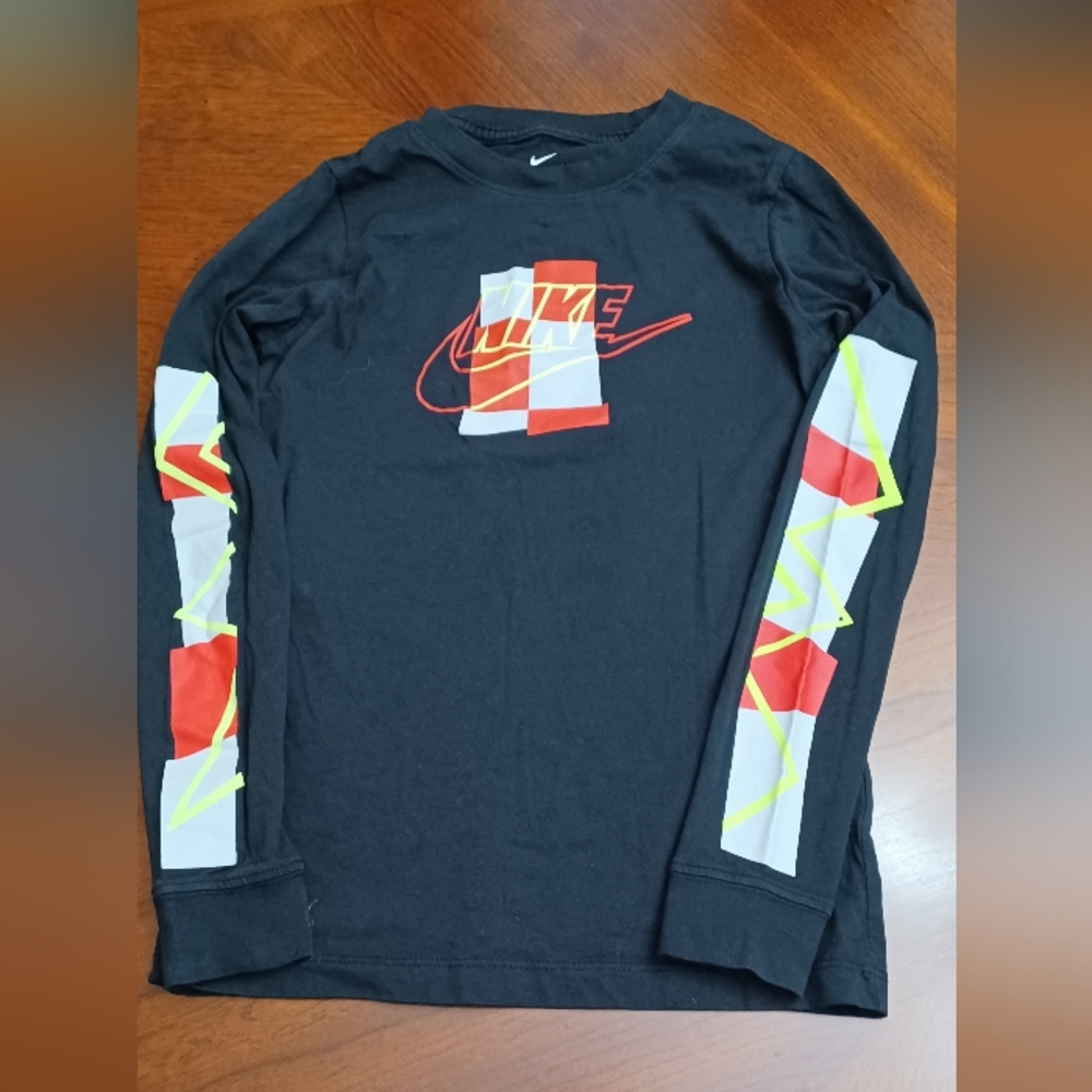 Nike Kids Black Long Sleeve Tee with Red and Yellow Accents